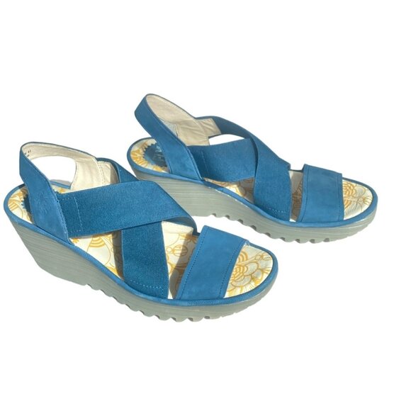 Fly London Women's Yaji Wedge Sandal Blue Women's 41 US 10 - Picture 3 of 15